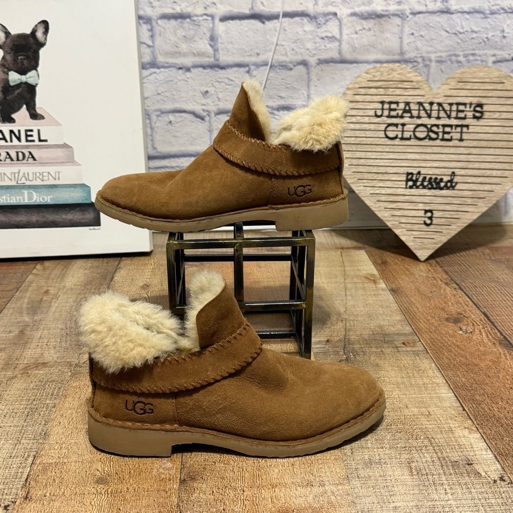 UGG Women Size 8.5 Mckay Chestnut Suede Sheepskin Lined Ankle Boots S/N 1012358